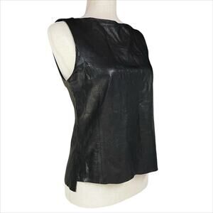 VINCE Hand-Cut Buttery Soft Real Leather Black Sleeveless Top Size 4 *ALTERED*